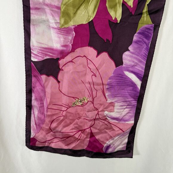 Adrienne Landau Studio Floral Scarf Bold Pink Purple Flowers 54"x11" Floral - Picture 9 of 9